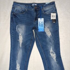 YMI Jeans Womens Size 7 Blue Denim Anklet Skinny Stretch Low Rise Rip & Tear NWT